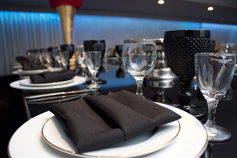 Mitzvah Celebration - Black And Blue Decor In Banquet Hall