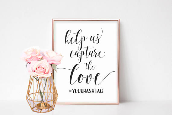 Wedding Hashtag With Pink Flowers